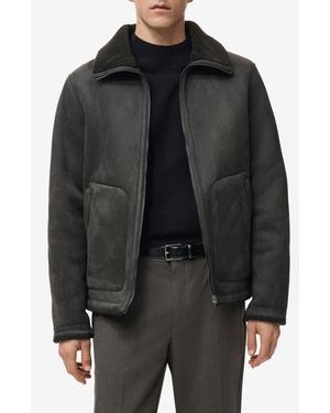 Mango Reversible Faux Leather & Shearling Jacket - Black