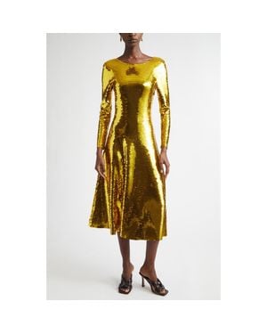 Bottega Veneta Long Sleeve Paillette Cocktail Dress - Metallic