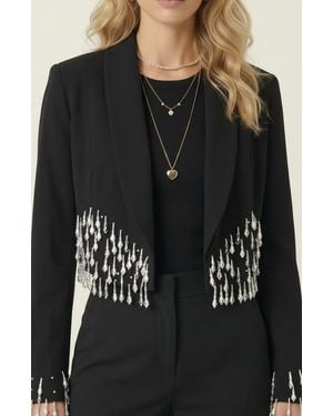 Modenaire Beaded Cropped Blazer With Shawl Collar - Black