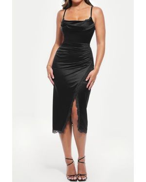 Popilush Resort-Ready Lace Trim Sculpting Floral-Print Midi Shaper Dress - Black