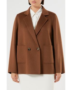 Marina Rinaldi Double Breasted Virgin Wool Jacket - Brown