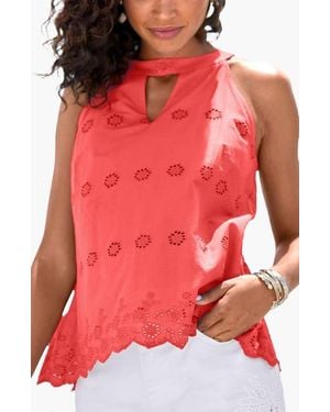 Lascana Sleeveless Eyelet Lace Blouse - Red