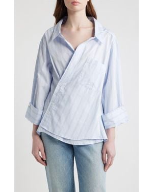 CISSA Asymmetric Stripe Wrap Shirt - Blue