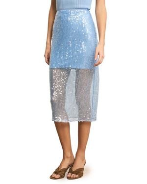 Veronica Beard Allora Sequin Mesh Midi Skirt - Blue