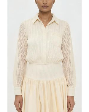 Elexiay Kemi Ivory Crochet Open Knit Collared Top - White