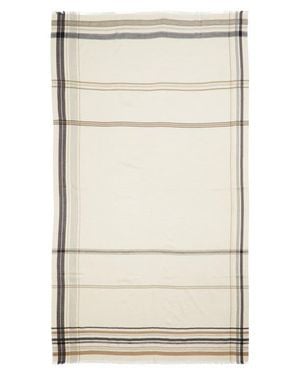 Johnstons of Elgin Helmina Stripe Cashmere Fringe Scarf - Gray