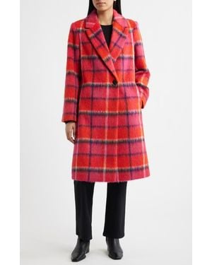 Sam Edelman Brushed Plaid Coat - Red
