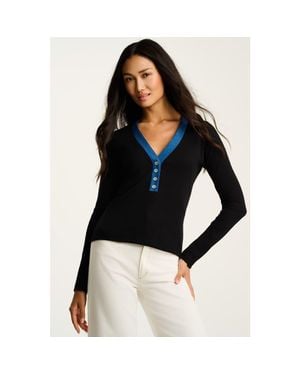 Lisa Todd Pure Pima Rib V Henley - Black