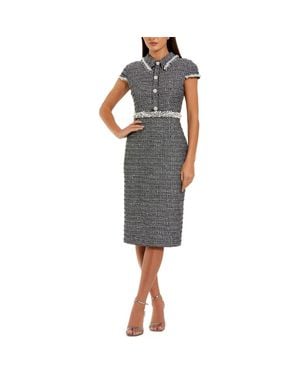 Mac Duggal Cap Sleeve Boucle Midi Dress - Black