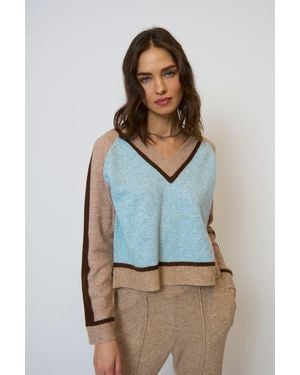 Central Park West Ash Color Blocked V-Neck - Blue