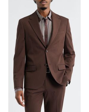 Open Edit Slim Fit Solid Stretch Suit Jacket - Brown
