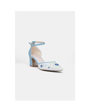 Prologue Shoes Lorelai Block Heel Embroidered Bridal Pump - White