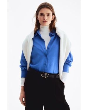 H&M Oversized Linen-Blend Shirt - Blue