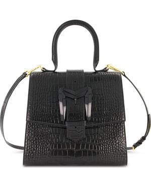 Mac Duggal Crocodile Leather Buckle Detail Medium Handbag - Black