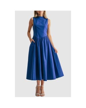 Mila + Mate Mock Neck Drop Waist Fit & Flare Midi Dress - Blue