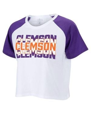 ZooZatZ Clemson Tigers Colorblock Repeat Raglan Cropped T-Shirt - Blue