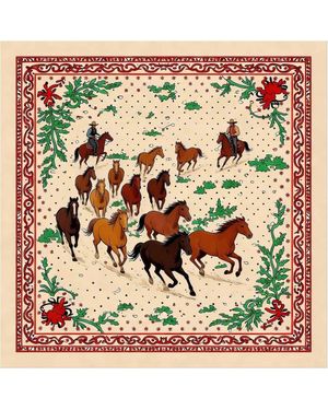 SILKSILKY Pure Silk Horse Herd Square Scarf - Green