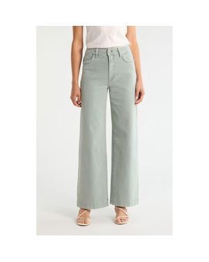 PAIGE Anessa Braided Pocket High Waist Wide Leg Jeans - Green