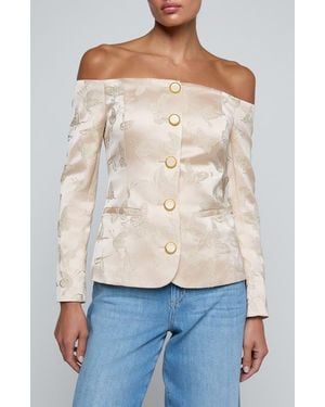 L'Agence Alice Embroidered Off The Shoulder Blazer - Blue