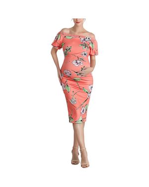 Kimi + Kai Aida Convertible Shoulder Ruched Maternity Dress - Red