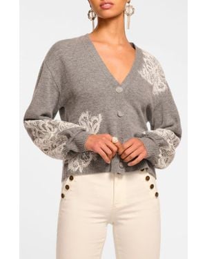 Ramy Brook Perry Lace Accent Wool & Cashmere Cardigan - Gray