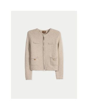 Gobi Cashmere Textured Knit Cashmere Jacket-Style Cardigan - Natural