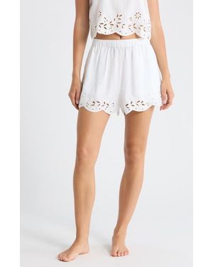 Lunya Embroidered Eyelet Linen Shorts - Blue