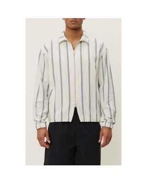 Les Deux Stanley Stripe Cotton Dobby Zip Jacket - Gray