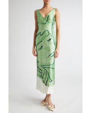 Erdem Sleeveless Crinkled Metallic Satin Cocktail Dress - Green