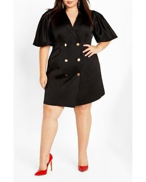 City Chic Julissa Short Sleeve Satin Blazer Dress - Black