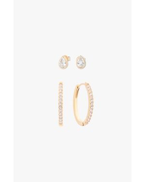 Cuffed By Nano Rocky Oval Hoops And Teardrop Studs Earrings Set - White