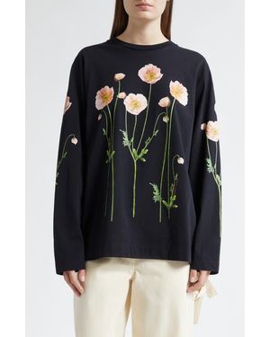 Simone Rocha Poppy Field Print Long Sleeve Graphic T-Shirt - Black