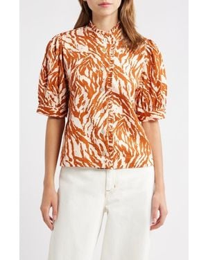 LOVE THE LABEL Carolina Print Button-Up Shirt - Orange