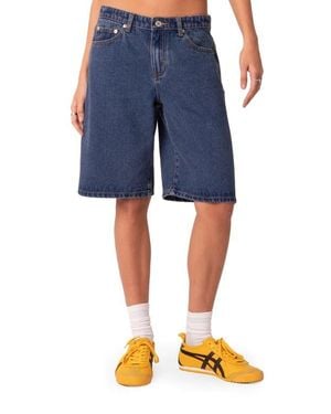 Edikted Oversize Low Rise Denim Bermuda Shorts - Blue