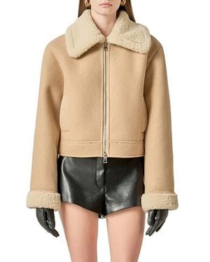 English Factory Faux Shearling Detail Double Face Jacket - Black