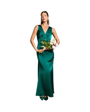 green emerald velvet dress Wedtrend Women Dusty Sage Maxi Bridesmaid Dress with Slit A-Line Burnout Velvet Jacquard Cold Shoulder Wedding Guest Dress, Dusty Sage / US26W main image 0