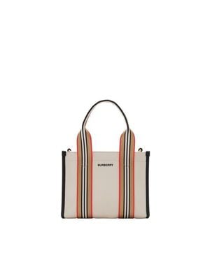 Burberry Mini Icon Stripe Trim Canvas Tote - Multicolor