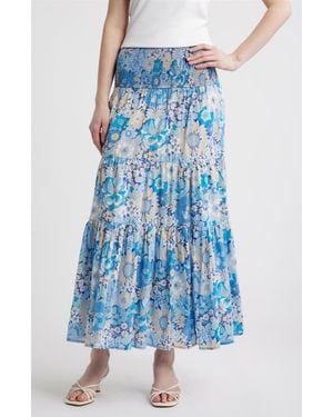LOVE THE LABEL Izzy Print Smocked Waist Maxi Skirt - Blue