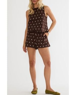 Beach Riot Birkley Polka Dot Cotton & Linen Cover-Up Shorts - Brown