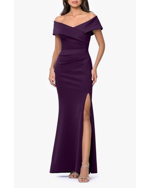 Xscape Evenings Long Ruched Scuba Gown - Purple