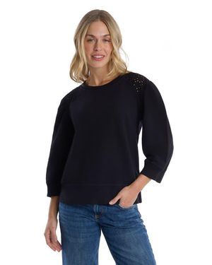 Wilt 3/4 Sleeve With Eyelet Mix Top - Blue