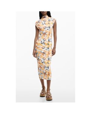 Desigual Floral Print Cap Sleeve Dress - Metallic