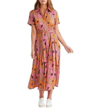 Brave+True Rosselini Floral Cotton Shirtdress - Red