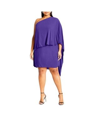 City Chic Lily One-Shoulder Cape Dress - Purple