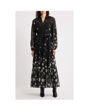 Kobi Halperin Robin Floral Tiered Chiffon Maxi Dress - Black