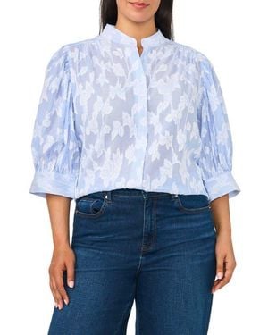 Cece The Pearce Puff Shoulder Top - Blue