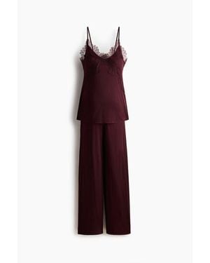 H&M Mama Lace-Trimmed Jersey Pajamas - Purple
