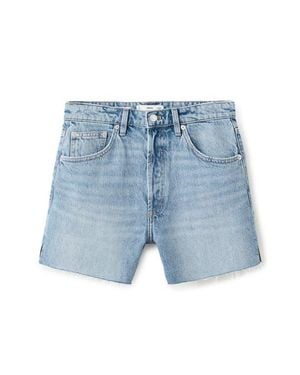 Mango Frayed Side Slit Denim Shorts - Blue