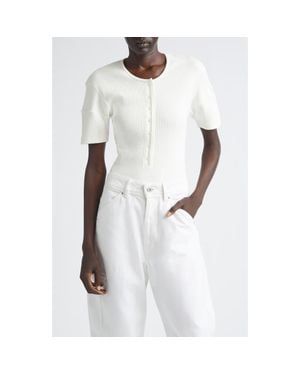 Lemaire Fitted Cotton & Linen Blend Rib Henley - White