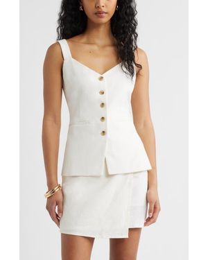 Open Edit Button Front Linen Blend Tank - White